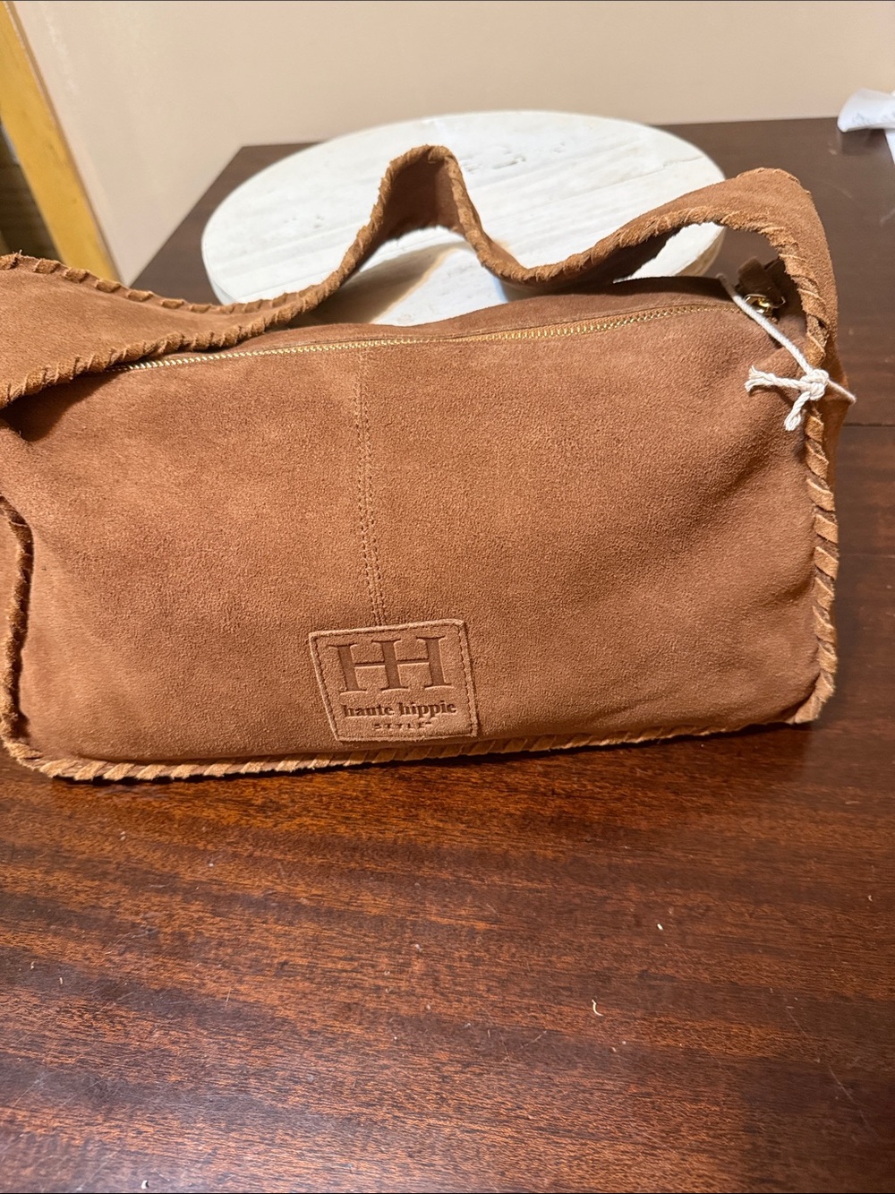 Haute Hippie NWT Brown Suede Hobo Bag Boho Braided Shoulder Whipstitch Festival - Picture 14 of 15